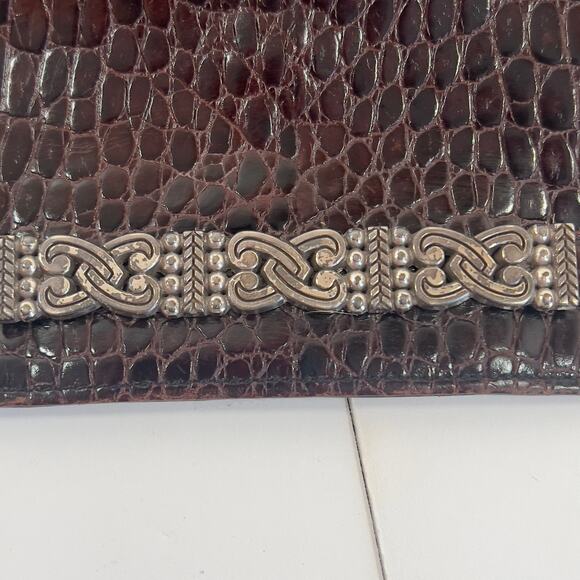 Brighton Wallet Checkbook Organizer Brown Black Leather Reptile Croc Motif - Picture 4 of 16